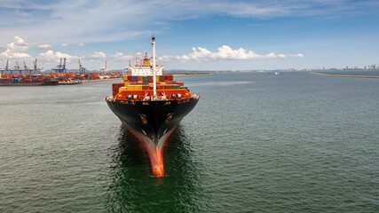 Fototapeta premium Container ship global business company freight shipping import export logistic and transportation by container ship, Container ship cargo freight shipping maritime transport international worldwide.