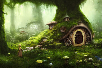 Fototapeta premium Fairy tree house in fantasy forest