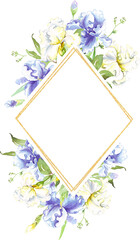 Watercolor iris frame. Hand-painted clipart