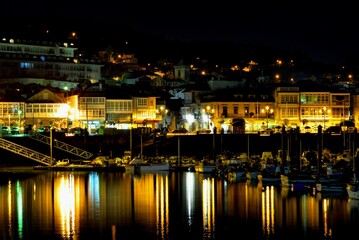 night view of the old town of Baiona
