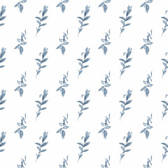 Watercolor seamless pattern with blue ornamental plants. Perfect for textile, web design, souvenirs and other ideas