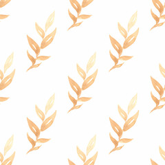 Fototapeta na wymiar Watercolor seamless pattern with golden autumn branches. Perfect for textile, web design, souvenirs and other ideas.