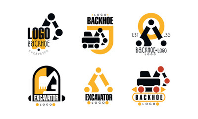 Backhoe Excavator and Construction Heavy Machinery Logo Design Vector Set
