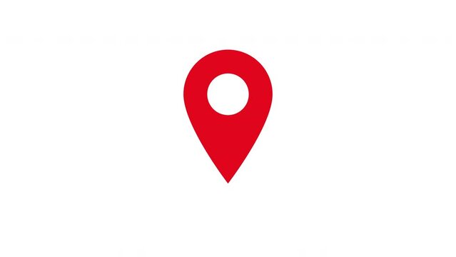 Looping animation of red map location pin bouncing on white background