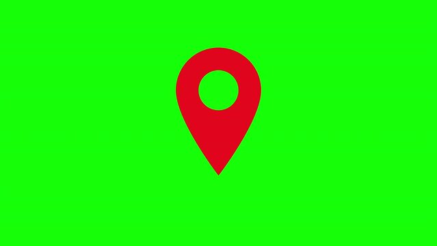 Looping animation of red map location pin bouncing on chroma key background