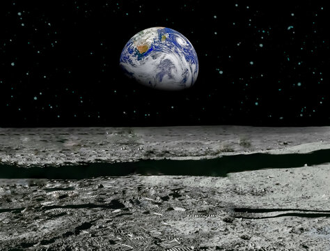 The Planet Earth seen from the surface of the Moon. Elements of this image furnished by NASA.
