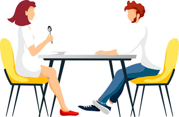 Couple Eating at The Table Illustration