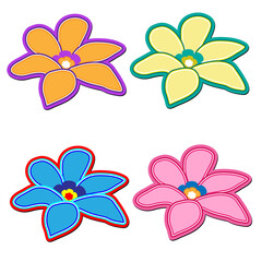 Set of cute flowers in bright colors on a transparent background