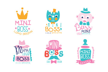 Mini Boss Logo Original Design for Baby and Newborn Shower Vector Set