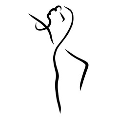 woman doing gymnastics or dancing, abstract black symbol on white background