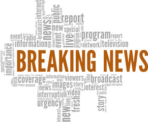 Breaking News word cloud conceptual design isolated on white background.