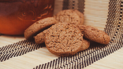 oatmeal cookies flour sweets and desserts - obrazy, fototapety, plakaty