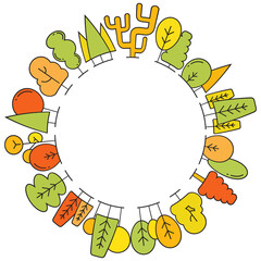 colorful autumn tree blank circle shape for text, ecology concept