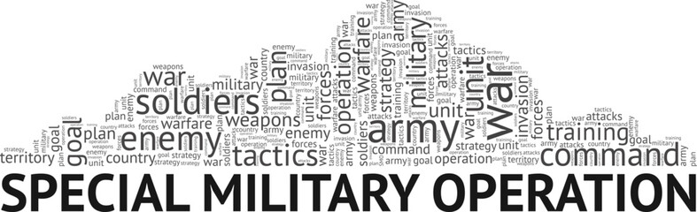 SMO - Special Military Operation word cloud conceptual design isolated on white background.