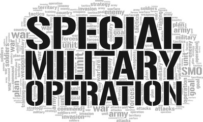 SMO - Special Military Operation word cloud conceptual design isolated on white background. - obrazy, fototapety, plakaty