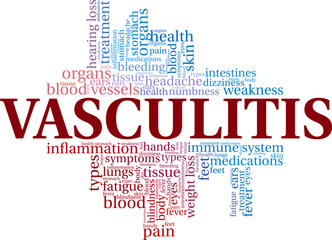 Vasculitis word cloud conceptual design isolated on white background.