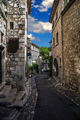 Fototapeta na wymiar View to the old streets and houses. Old village Saint Paul de Vince, southern France