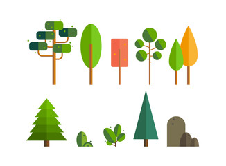 Set of vector illustrations of trees in flat design style