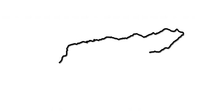 East Timor map, country territory outline self drawing animation. Line art.