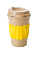 Takeaway coffee cup close up on white background
