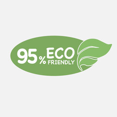 95% Eco friendly green leaf label sticker. 2d vector illustration. Eco friendly stamp icons Vector illustration with Green organic plant leaf.