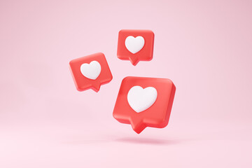 3D rendering Heart Textbox Heart icon Love Social Media Icon Red Three pieces