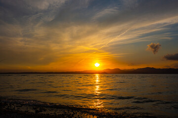 Sunset in Bardolino on Lake Garda, romantic