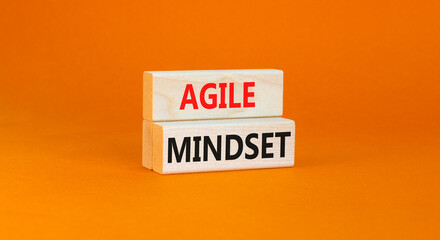 Agile mindset symbol. Concept words Agile mindset on wooden blocks. Beautiful orange table orange background. Business flexible and agile mindset concept. Copy space.