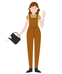 Woman watering plants. Gardening background image