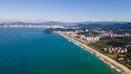 Naklejka na ściany i meble Aerial footage of Praia Brava city in Itajai in Santa Catarina