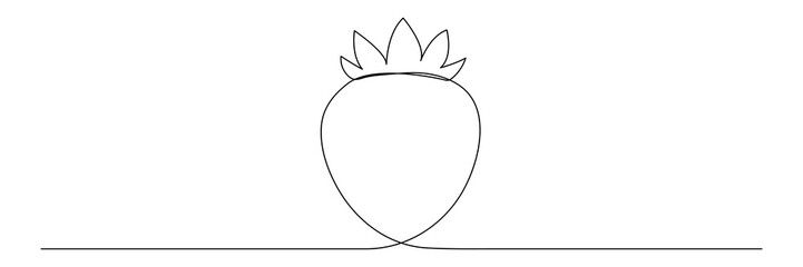 Strawberry continuous one line drawing. Hand drawn linear strawberries with leaf. Vector illustration isolated on white.