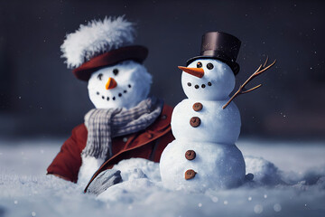 Two close friends snowman illustrated 

