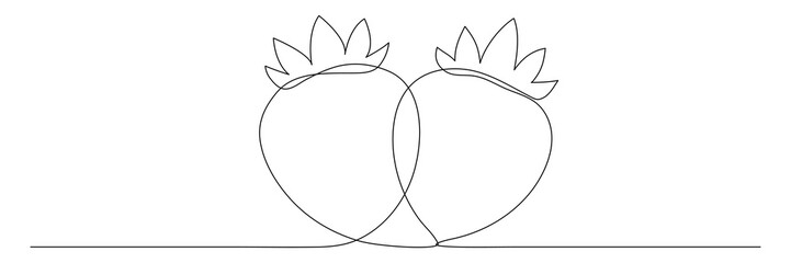 Strawberry continuous one line drawing. Hand drawn linear strawberries with leaf. Vector illustration isolated on white.