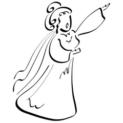loudly singing opera singer in a long dress and cape, stage image, black abstract sketch
