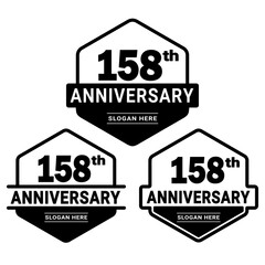 158 years anniversary celebration logotype. 158th anniversary logo collection. Set of anniversary design template. Vector and illustration.