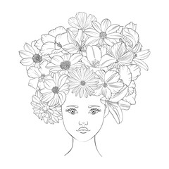 vector drawing woman with flowers