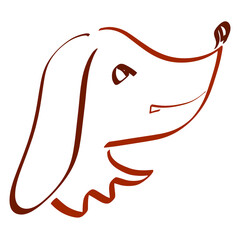 head of a funny dog with a sharp muzzle and long ears, brown outline on a white background