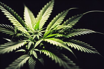Naklejka na ściany i meble Cannabis plants growing indoors generated by AI