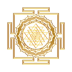 Shri Yantra, lotus flower, Buddhism, geometric symbol for meditation and concentration, golden, isolated
