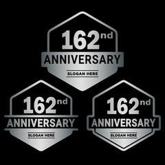 162 years anniversary celebration logotype. 162nd anniversary logo collection. Set of anniversary design template. Vector and illustration.