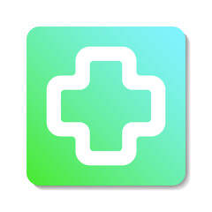 Medical flat icon. White cross on green gradient background. Best for polygraphy, mobile apps and web design.