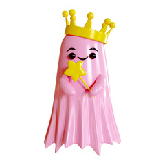 Cute pink ghost cartoon character with smile face and holding stick star. 3d rendering