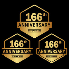 166 years anniversary celebration logotype. 166th anniversary logo collection. Set of anniversary design template. Vector and illustration.
