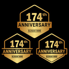174 years anniversary celebration logotype. 174th anniversary logo collection. Set of anniversary design template. Vector and illustration.