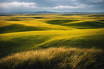 grassland horizon with mountains in the distance