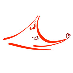 creative fox head with heart shaped eye and nose, red abstract pattern on white background