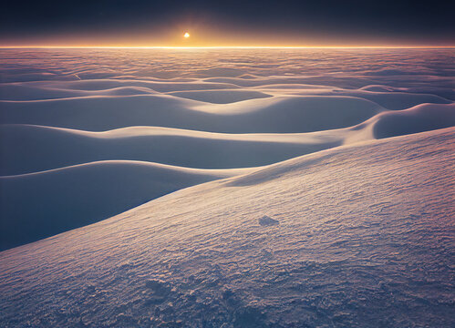 Frozen Tundra Horizon Near Sunset