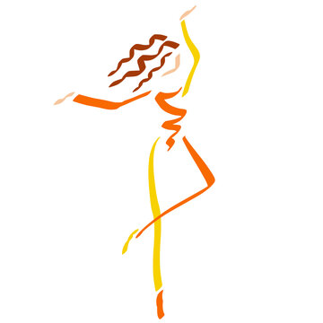 dancing sports girl standing on tiptoe on one leg, gymnastics and balags, abstract color pattern