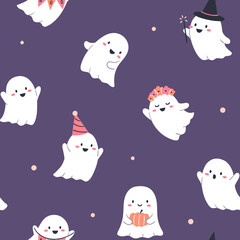 Halloween seamless pattern with cute ghost characters