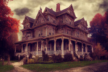 Fototapeta premium Halloween American Victorian Spooky House